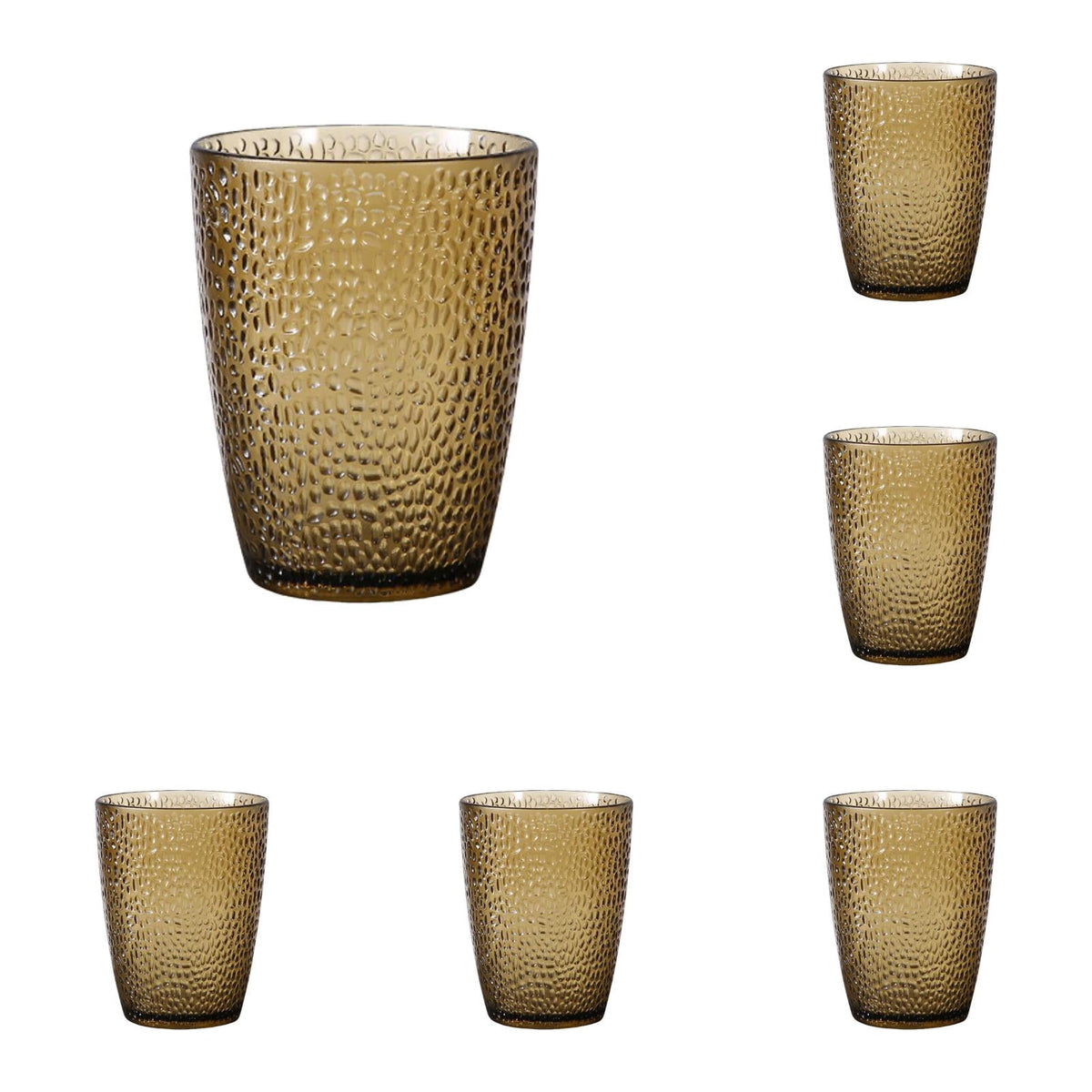6 Pcs Drinking Tumblers Set of 12 oz, Drinking Glasses,BPA-Free,Stackable Water Cups,Clear Cups for Juice,(Brown)