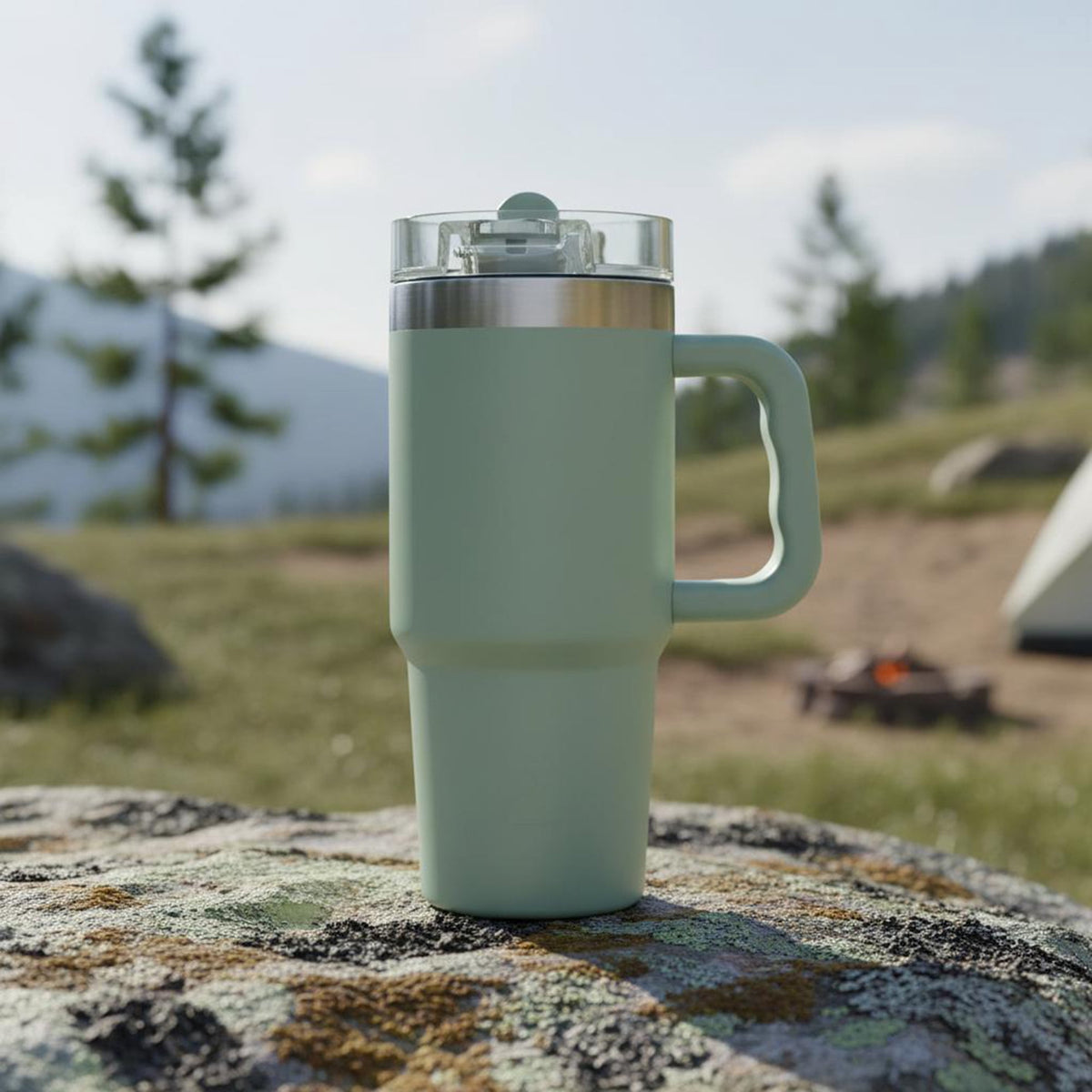 Ozark Trail 30 oz Stainless Steel Insulated Travel Tumbler with Handle and Flip Straw Lid, Rose Shimmer